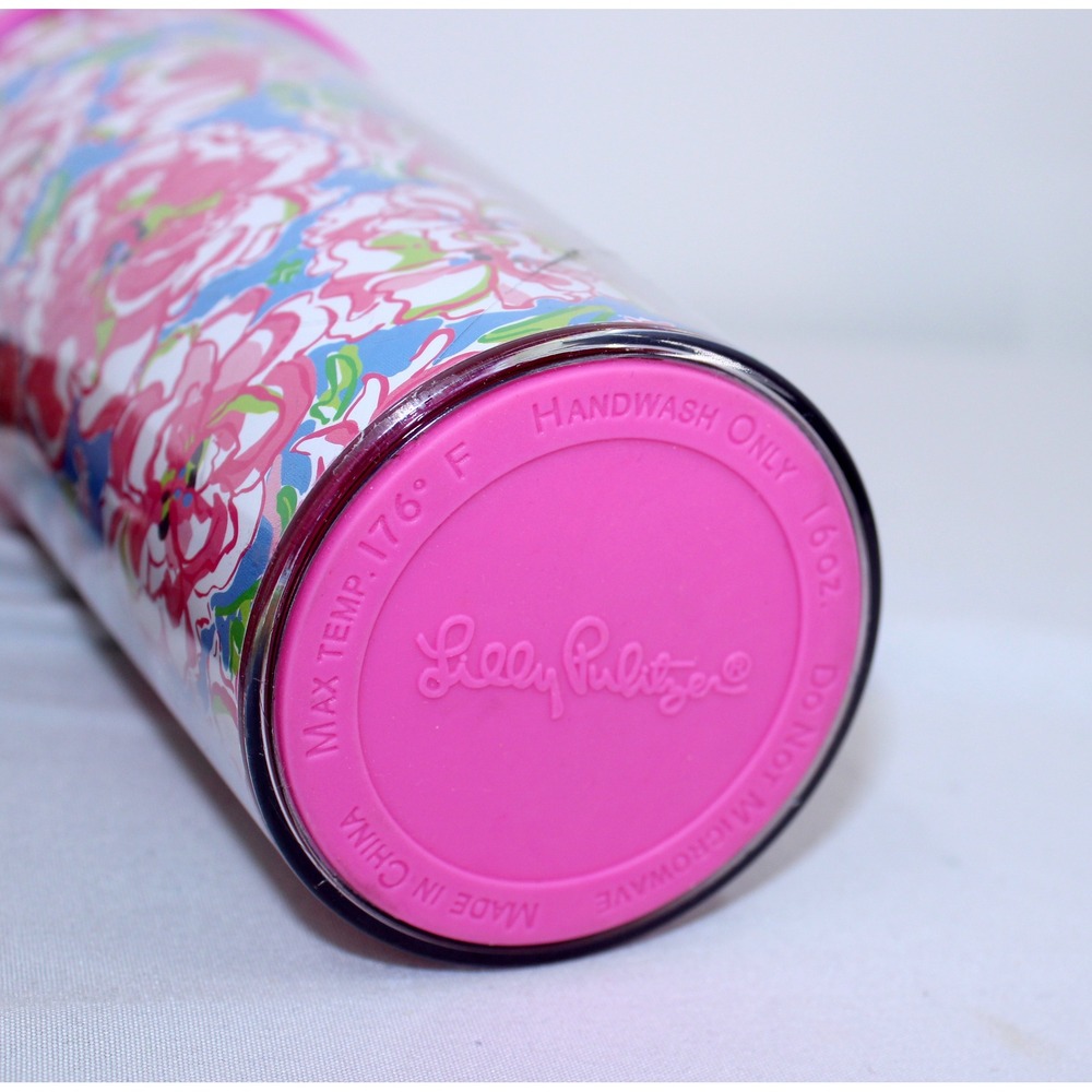 Lilly Pulitzer Floral Travel Tumbler Pink Blue 16oz Insulated Acrylic Coffee Mug - Picture 4 of 7
